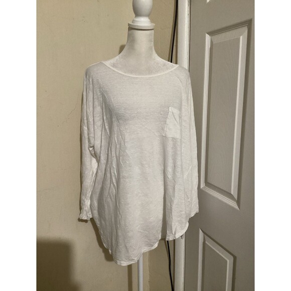 Velvet by Graham Spencer White Linen Boatneck Pullover Top Long Sleeve XL - Picture 1 of 7